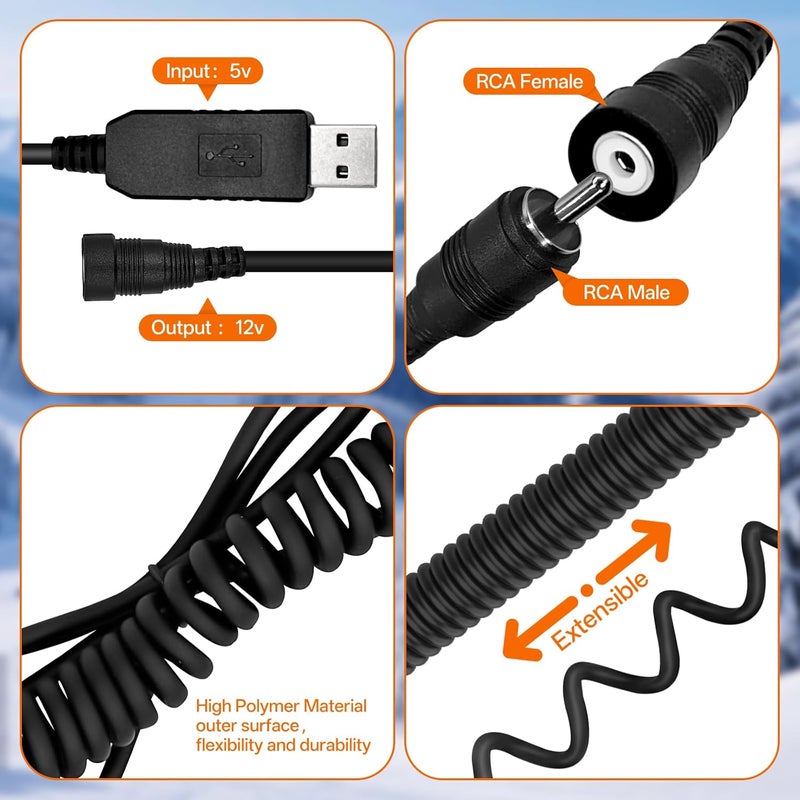 CHolic USB Port Snowmobile Heated Helmet Connector, 12v USB RCA Plug Heated Cord for Heated Most Electric Shields, Helmet, Visor Port (Kit) - Image 2